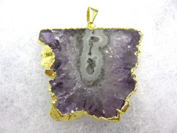 Gold Plated Amethyst Mineral Pendant For Sale #12a