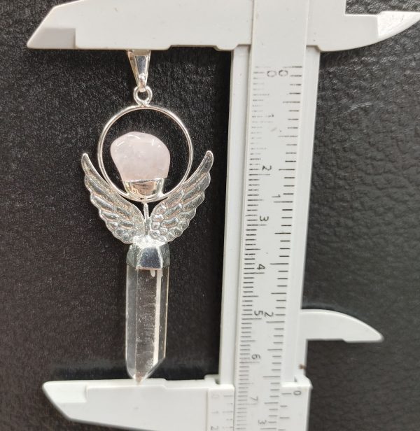 Quartz Crystal Pendant Angel  With Rose Quartz #1 - Image 2