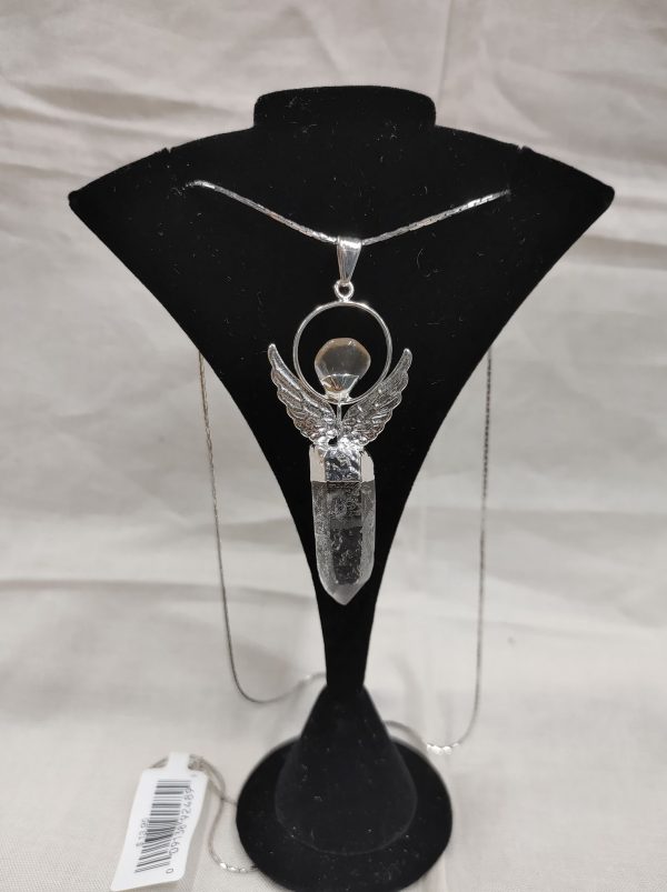 Quartz Crystal Pendant Angel With Rose Quartz #2