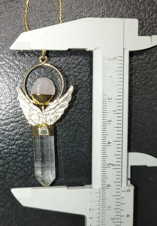 Quartz Crystal Pendant Angel With Rose Quartz #5 - Image 2