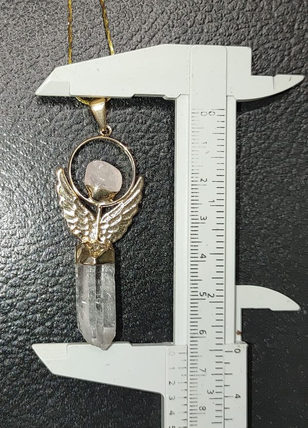 Quartz Crystal Pendant Angel With Rose Quartz #6 - Image 2