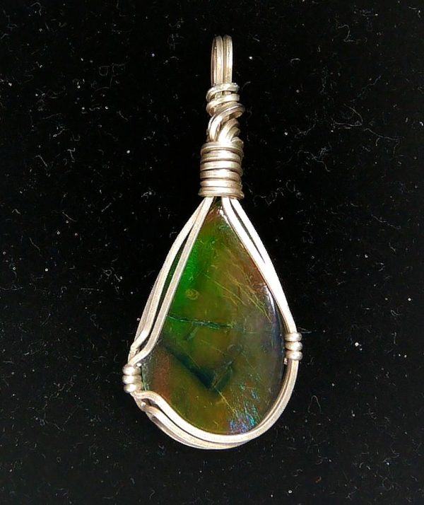 Gem Ammolite Pendant Argentium Silver Wire Wrapped 1 | Fossils for Sale