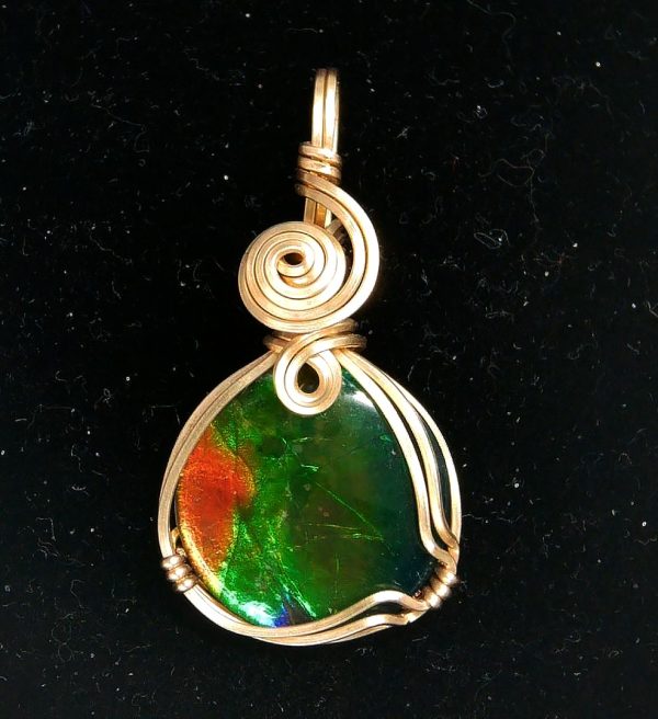 Gem Ammolite Pendant 14k Gold Wire Wrapped 1 | Fossils for Sale