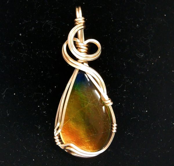 Gem Ammolite Pendant 14k Gold Wire Wrapped 2 | Fossils for Sale