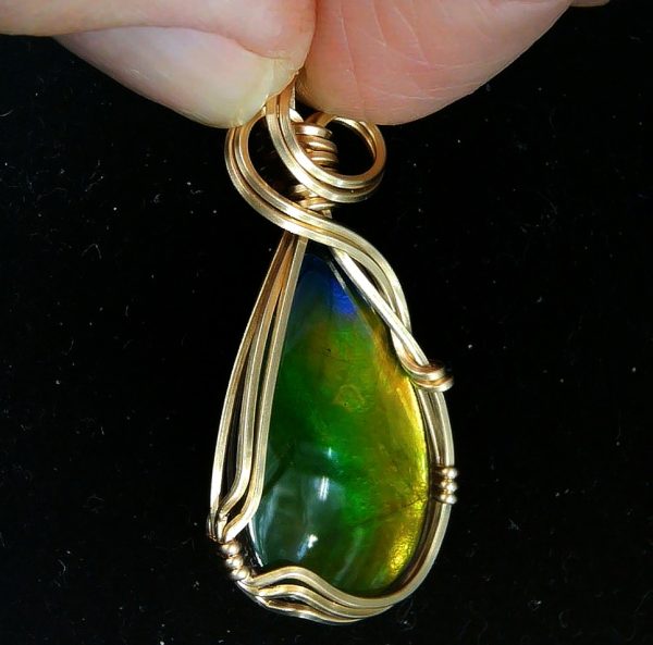 Gem Ammolite Pendant 14k Gold Wire Wrapped 2a | Fossils for Sale