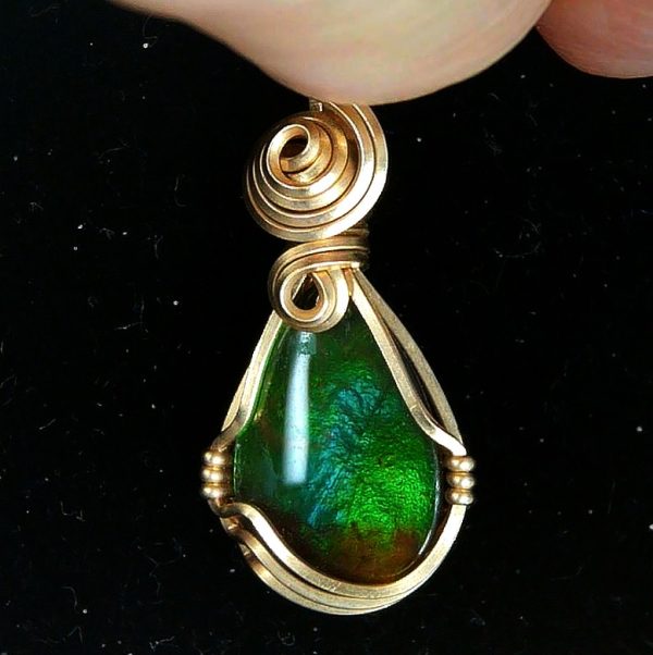 Gem Ammolite Pendant 14k Gold Wire Wrapped 4a | Fossils for Sale