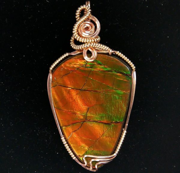 Gem Ammolite Pendant 14k Gold Wire Wrapped 7 | Fossils for Sale
