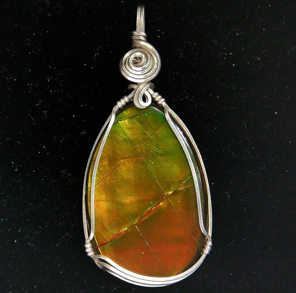 Gem Ammolite Pendant Argentium Silver Wire Wrapped 2 | Fossils for Sale