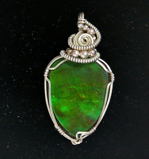Gem Ammolite Pendant Argentium Silver Wire Wrapped 3 | Fossils for Sale