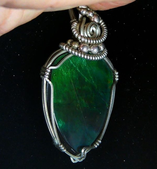 Gem Ammolite Pendant Argentium Silver Wire Wrapped 3a | Fossils for Sale