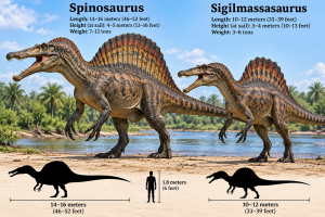 Spinosaurus and Sililmassasaurus Size Comparison