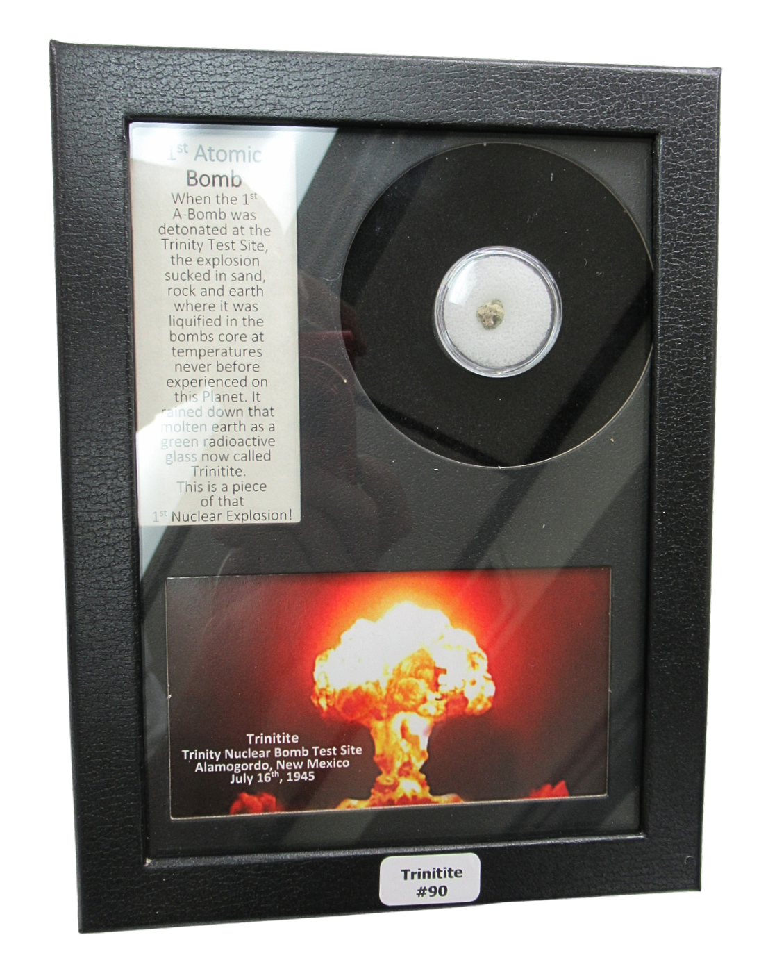 Trinity Atomic Glass For Sale Genuine Atomic Bomb Glass 90 | Fossils for Sale Genuine Trinitite Atomic Bomb Glass in Frame for Sale from New Mexico #90